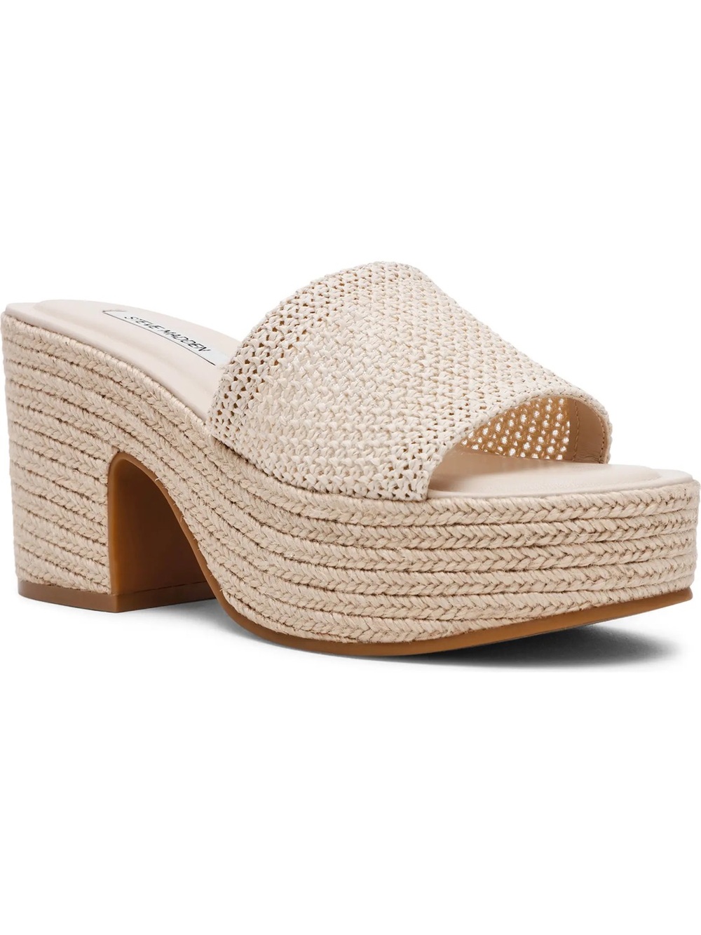 Steve Madden Trippy Woven Platform Slide Sandals in Natural